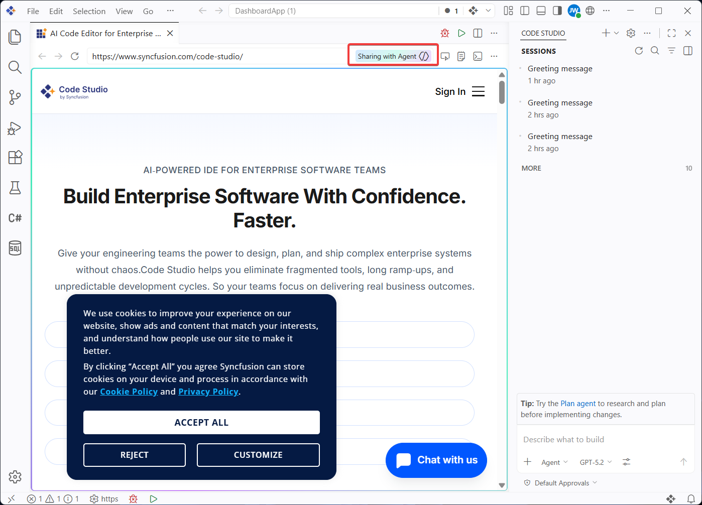 Integrated browser tools available to an AI agent