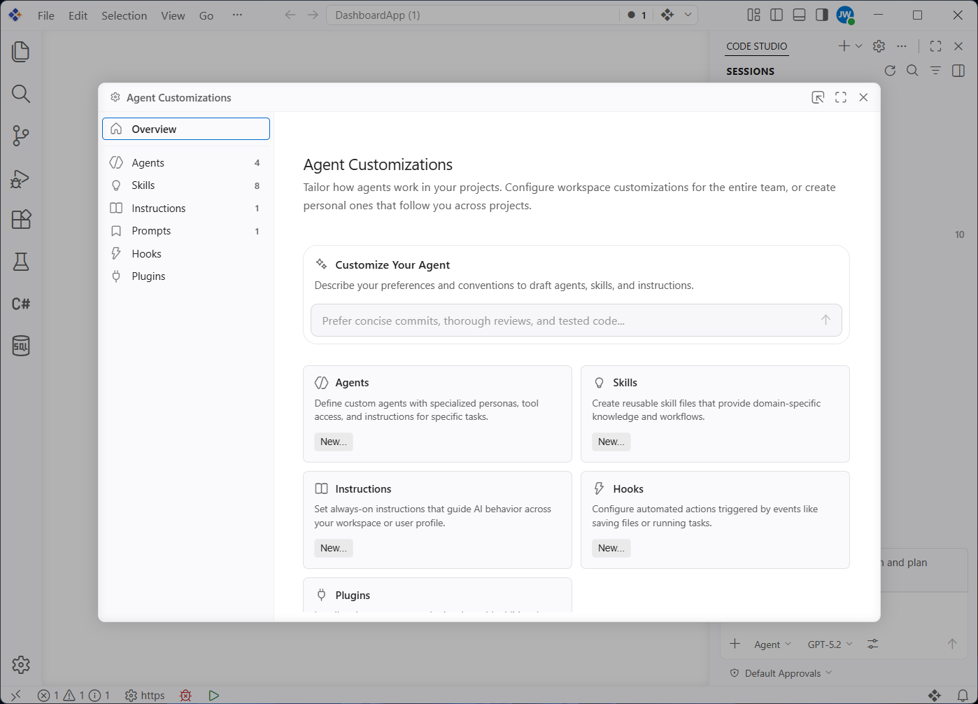 Chat experience in Code Studio