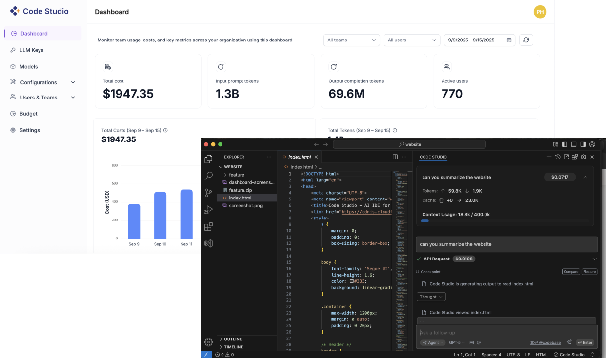 Code Studio Enterprise Server dashboard