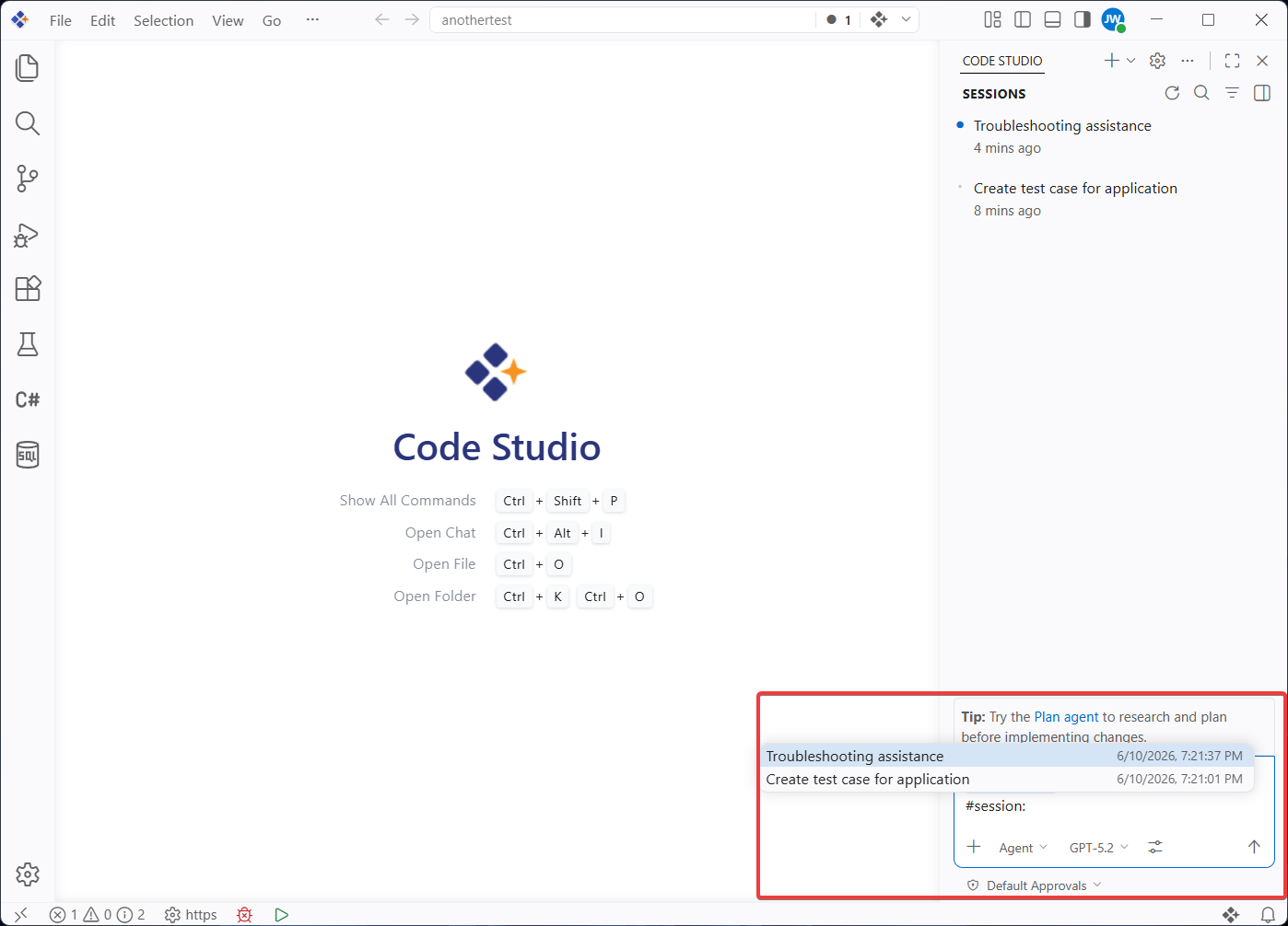Troubleshoot command for analyzing a previous chat session