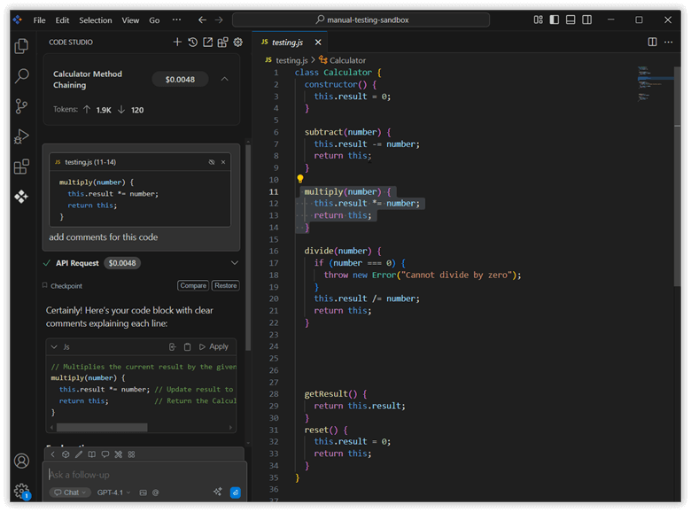 Code Selection and AI Assistance
