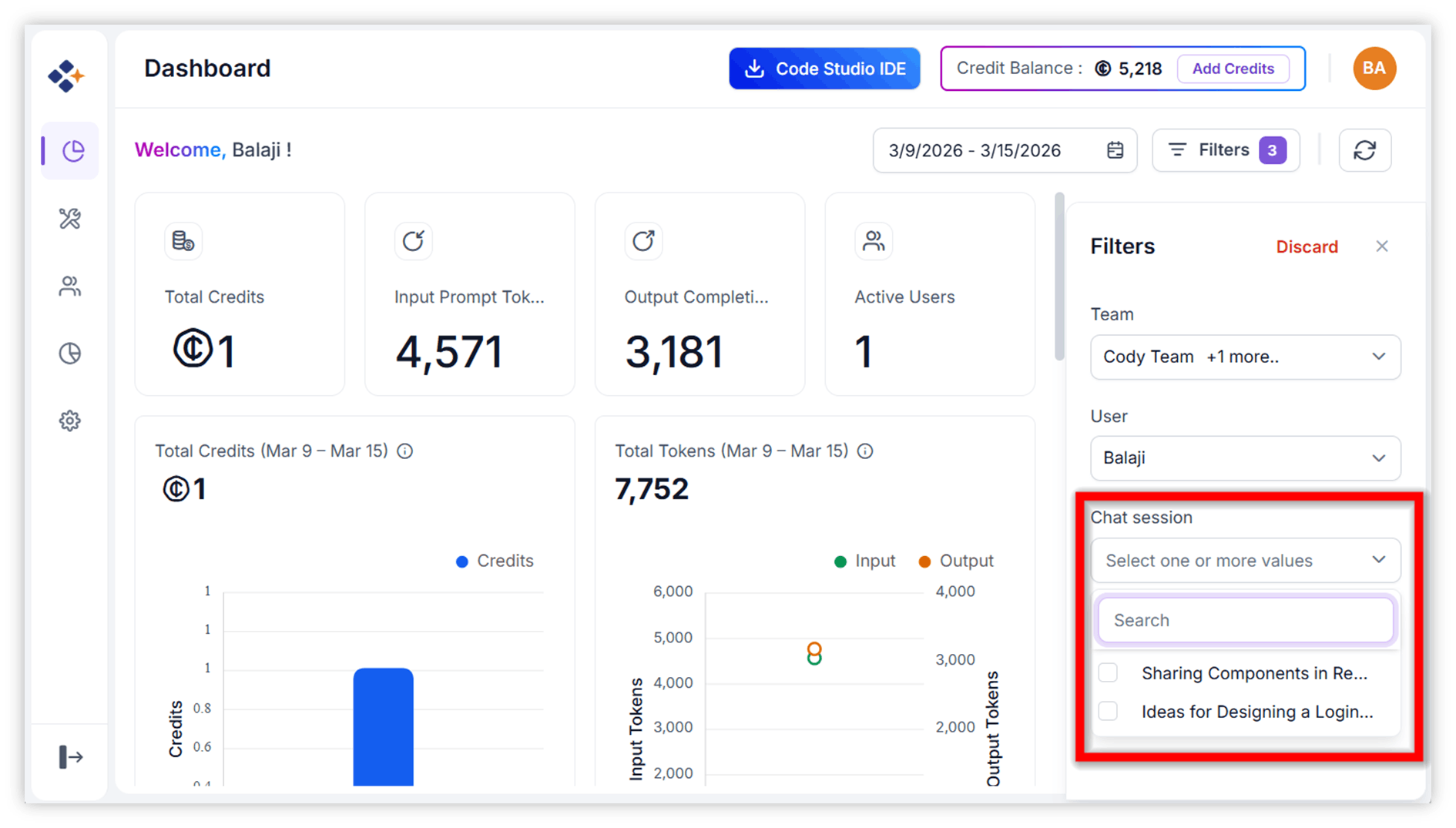 Agent sessions dashboard with session statuses
